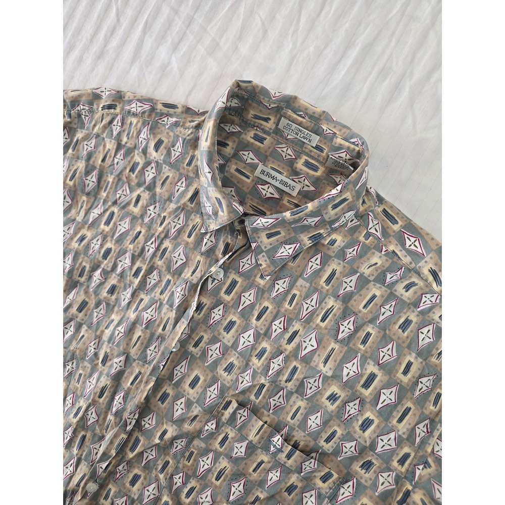 Burma Bibas Mens Large Cotton Short Sleeve Button Down Shirt Geometric Print